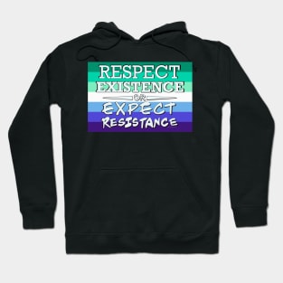 Respect Exsistence or Expect Resistance, Trans-Inclusive Gay Mens Pride Flag Hoodie